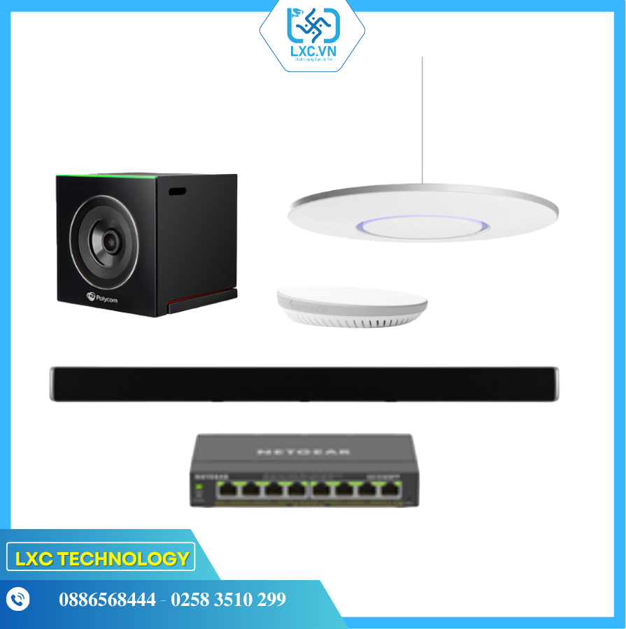 Bộ thiết bị hội nghị HuddleP1 (Poly EagleEye Cube, Shure Stem Ceiling, Wall, Hub và Switch POE) | Chính hãng