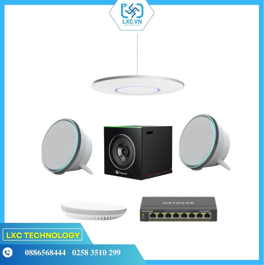 Bộ thiết bị hội nghị HuddleP2 (Poly EagleEye Cube, Shure Stem Ceiling, Speaker, Hub và Switch POE) | Chính hãng